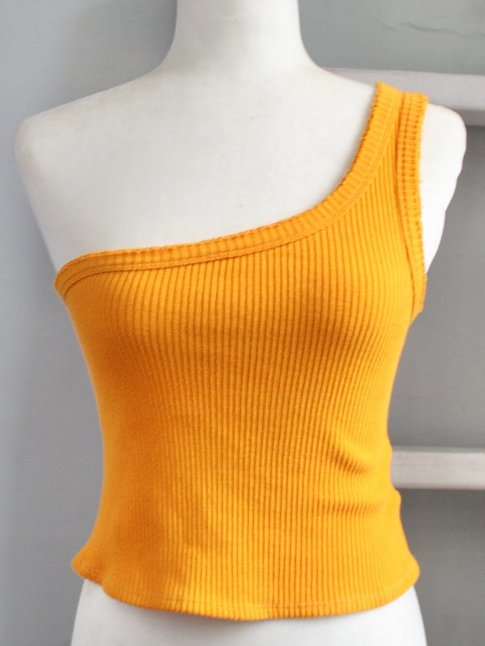 Urban Outfitters Ribbed One Shoulder Crop Tank Top Orange Marigold Size Large